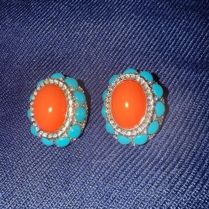 EUC Monet Elegant Orange and Turquoise Earrings